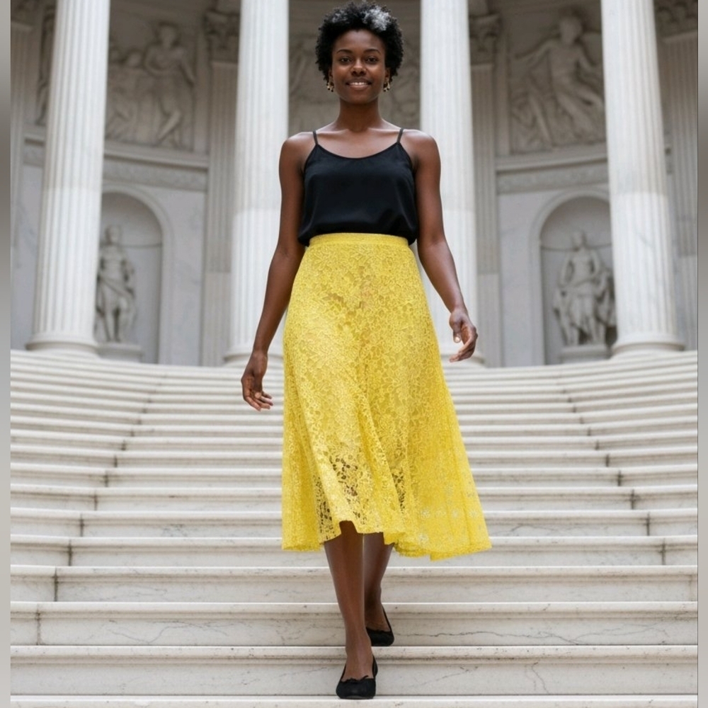 NWT Ashley Blue Woman’s L Trumpet Skirt Yellow Floral Lace Lined USA Made - Picture 11 of 12